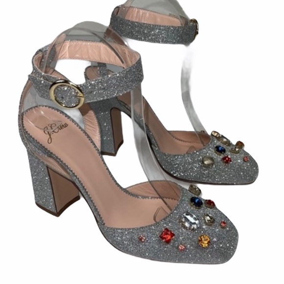 J Crew Vicky Pump With Jewels Silver Glitter 6.5 - Picture 4 of 16